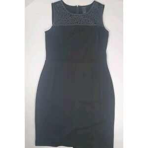 Ann Taylor LBD Dress Size 8 Black Fitted Midi‎ Sleeveless Cutout Detail Elegant
